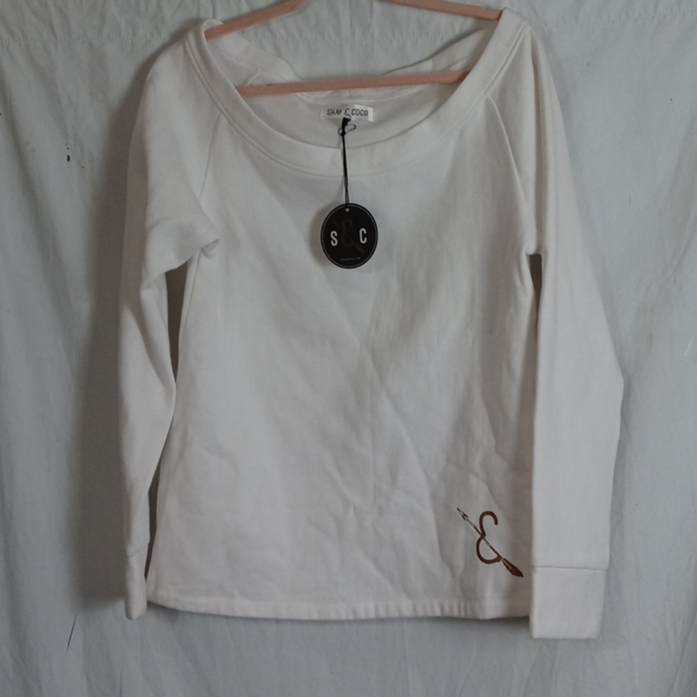 New Shay & Coco white wide neck sweater size large